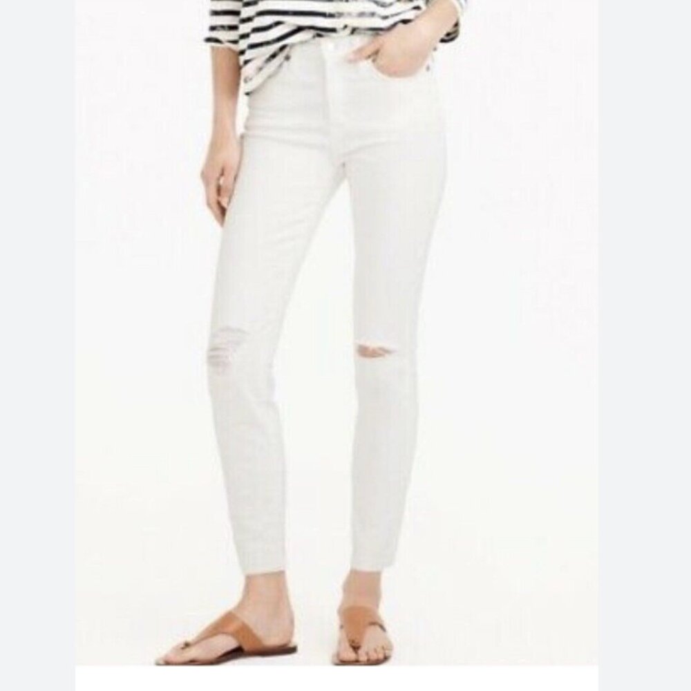 J. Crew Lookout High Rise Skinny Distress Crop White Jeans